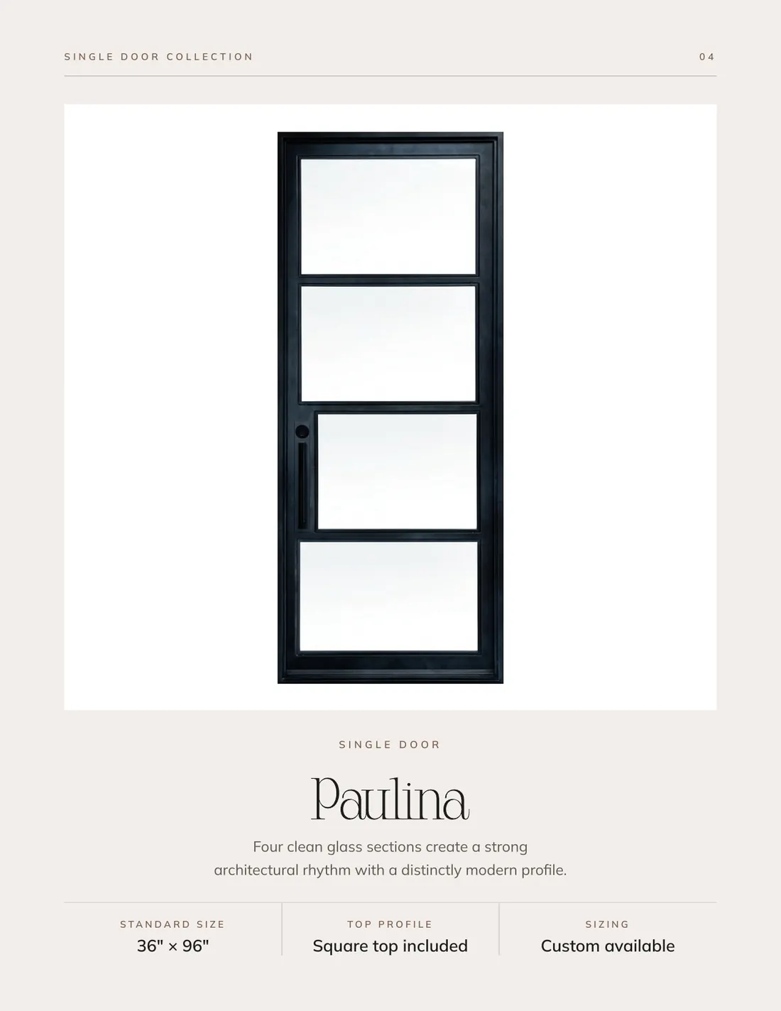 Paulina single iron door with four glass panels