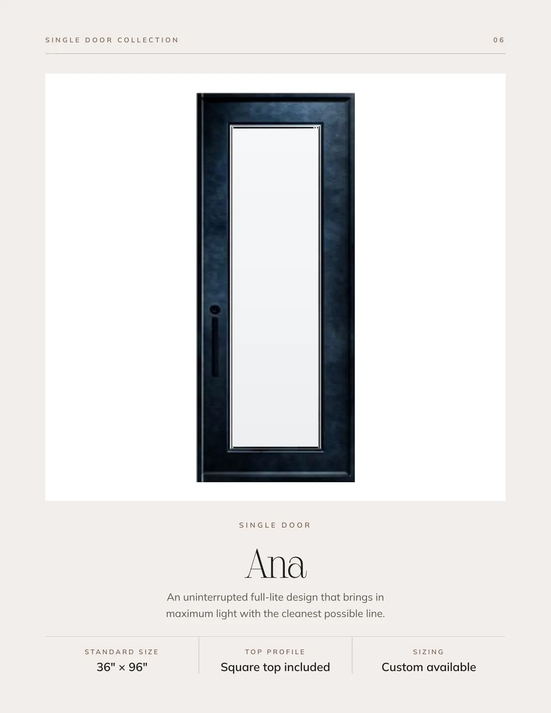 Ana single iron door with one full glass panel