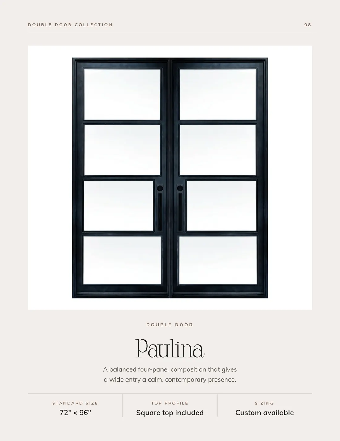 Paulina double iron doors with four glass panels per leaf