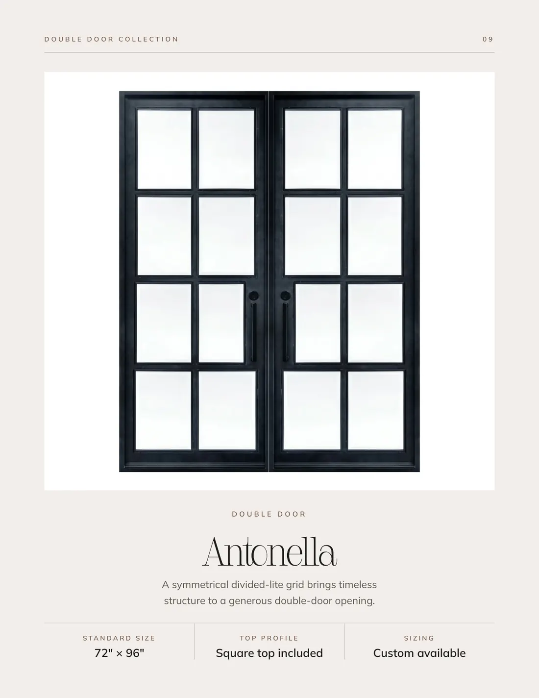 Antonella double iron doors with divided-lite glass