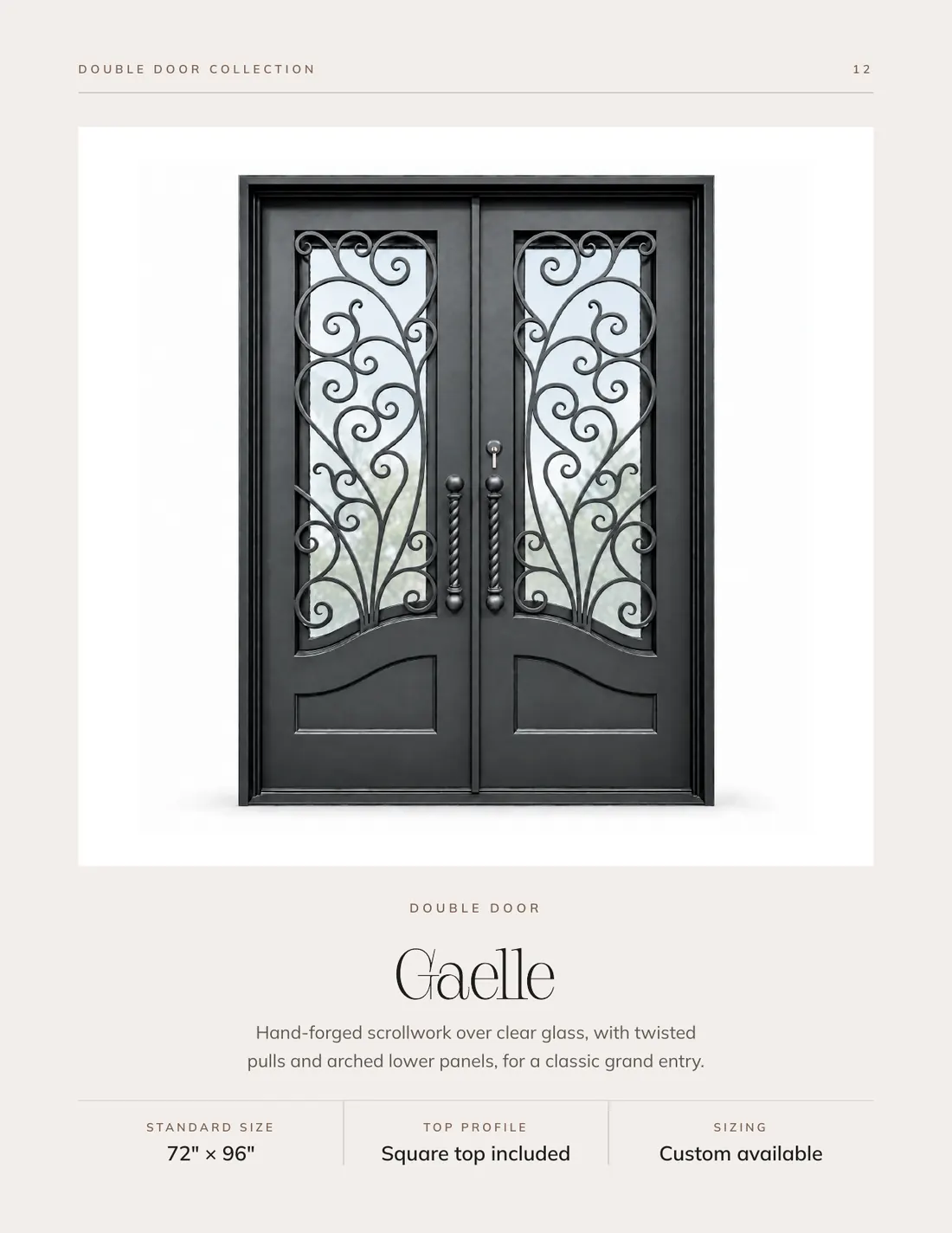 Gaelle double iron doors with hand-forged scrollwork
