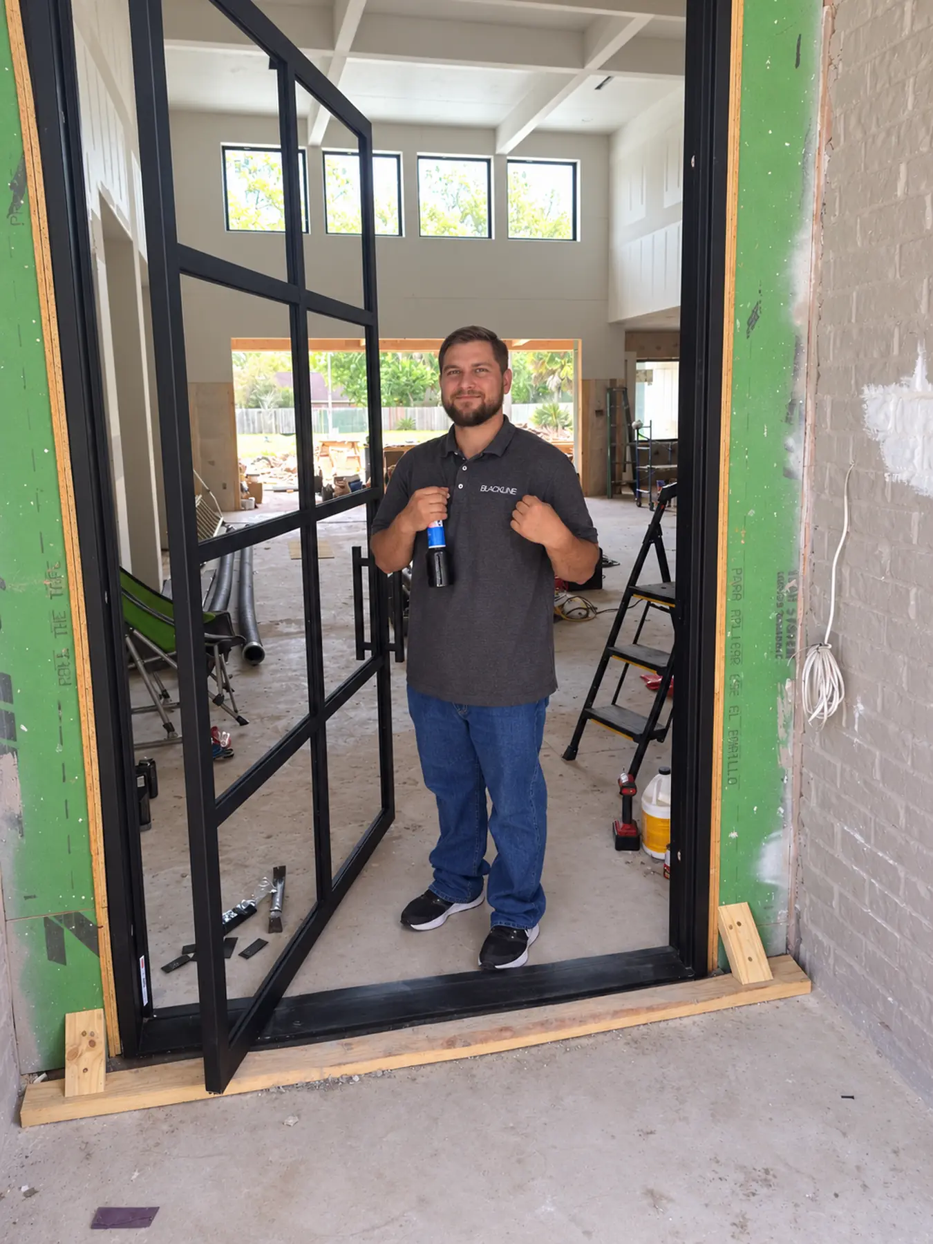 Pivot door install by Blackline Premium Solutions